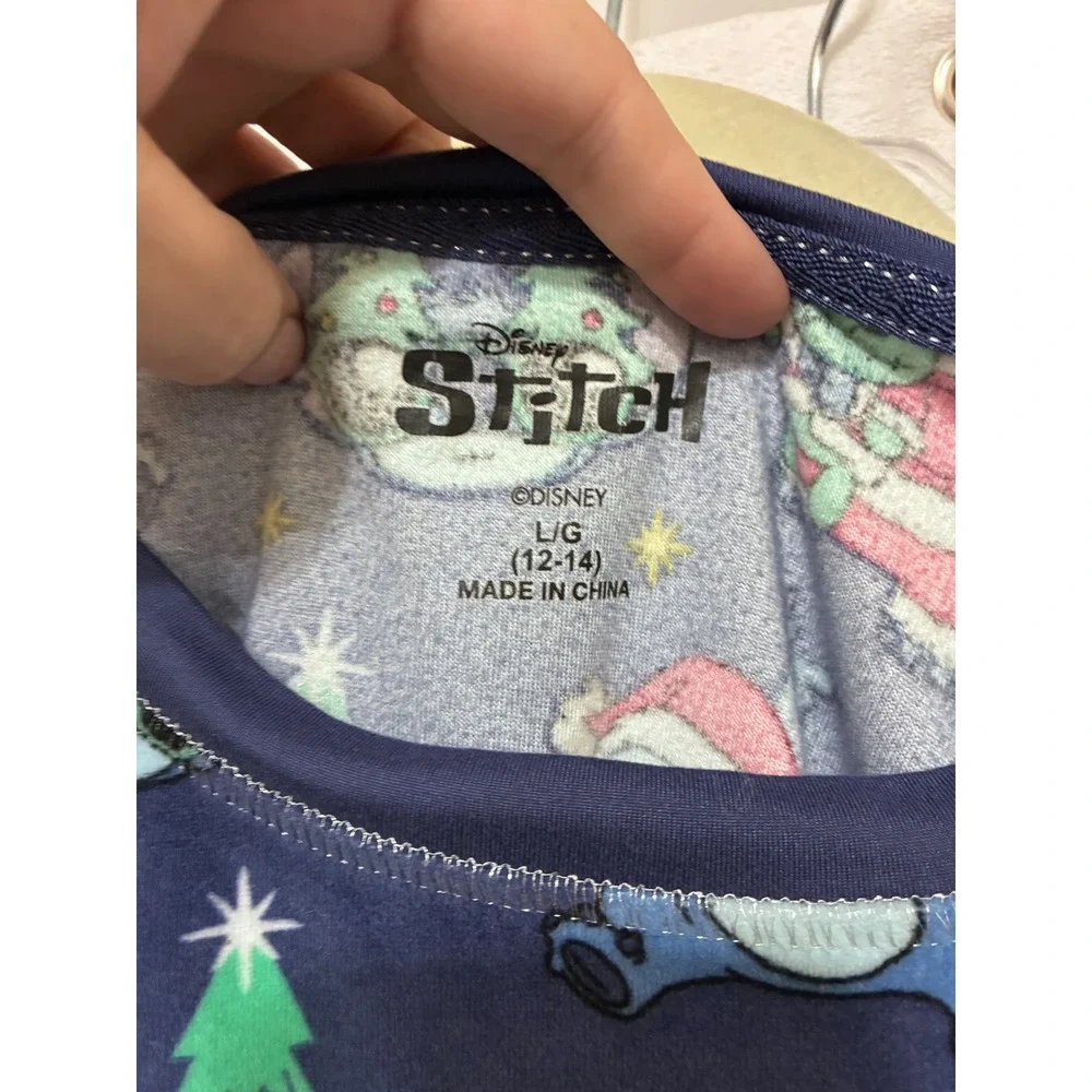 Disney Lilo & Stitch Christmas Pajama Set Navy Blue Holiday Sleepwear Large